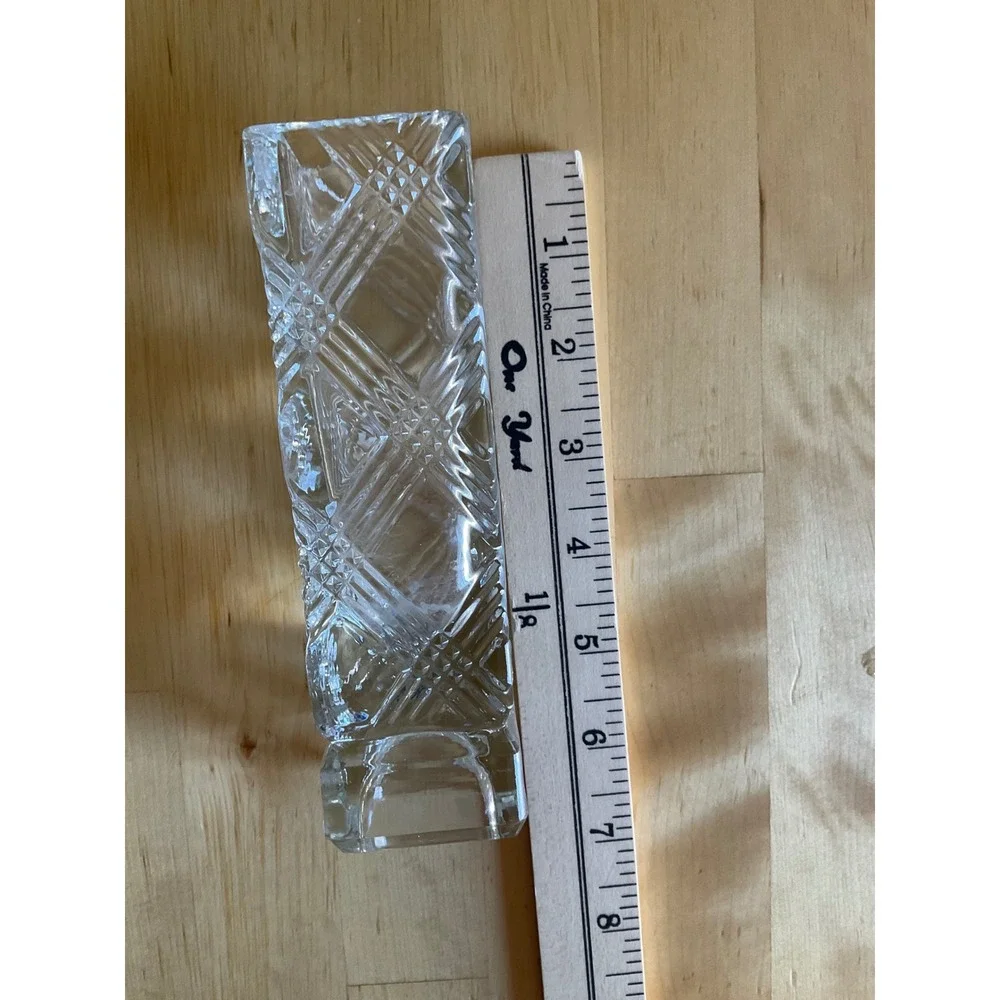 Avon Vintage Crystal Bud Vase Square Column Crisscross Cut Clear Glass 7 Inch
